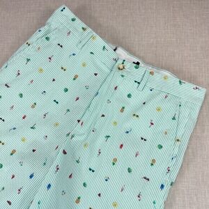 Haspel Seersucker Shorts Mens 32 Green White Striped Tropical Flamingo EUC